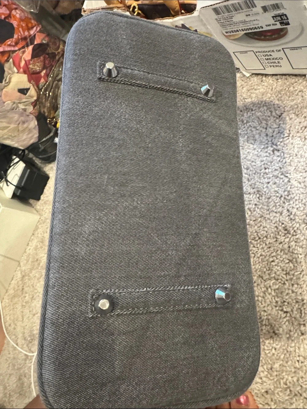SHEIN Gray Denim Satchel with Neon Safety Pin Accents